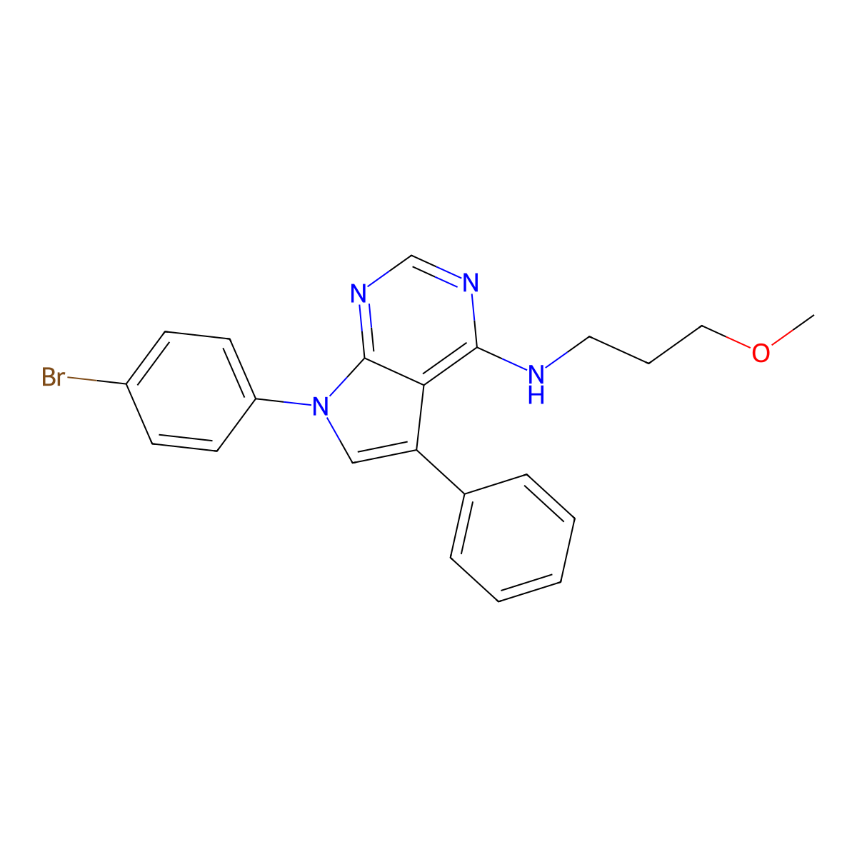 7-(4-bromophenyl)-N-(3-methoxypropyl)-5-phenyl-7H-pyrrolo[2,3-d]pyrimidin-4-amine molecular structure, CAS 477231-20-2