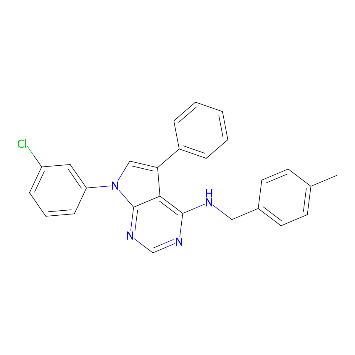 7-(3-chlorophenyl)-N-(4-methylbenzyl)-5-phenyl-7H-pyrrolo[2,3-d]pyrimidin-4-amine molecular structure, CAS 477231-41-7