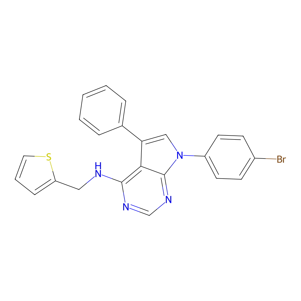 7-(4-bromophenyl)-5-phenyl-N-(thiophen-2-ylmethyl)-7H-pyrrolo[2,3-d]pyrimidin-4-amine molecular structure, CAS 477231-59-7