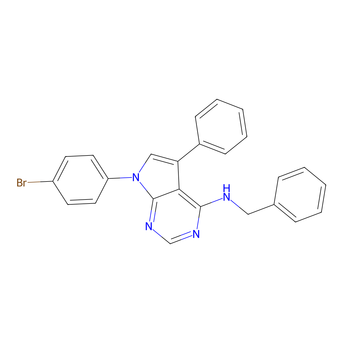 N-benzyl-7-(4-bromophenyl)-5-phenyl-7H-pyrrolo[2,3-d]pyrimidin-4-amine molecular structure, CAS 477231-67-7