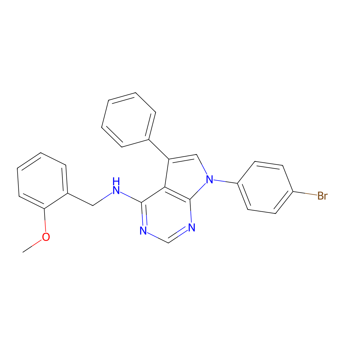 7-(4-bromophenyl)-N-(2-methoxybenzyl)-5-phenyl-7H-pyrrolo[2,3-d]pyrimidin-4-amine molecular structure, CAS 477231-75-7