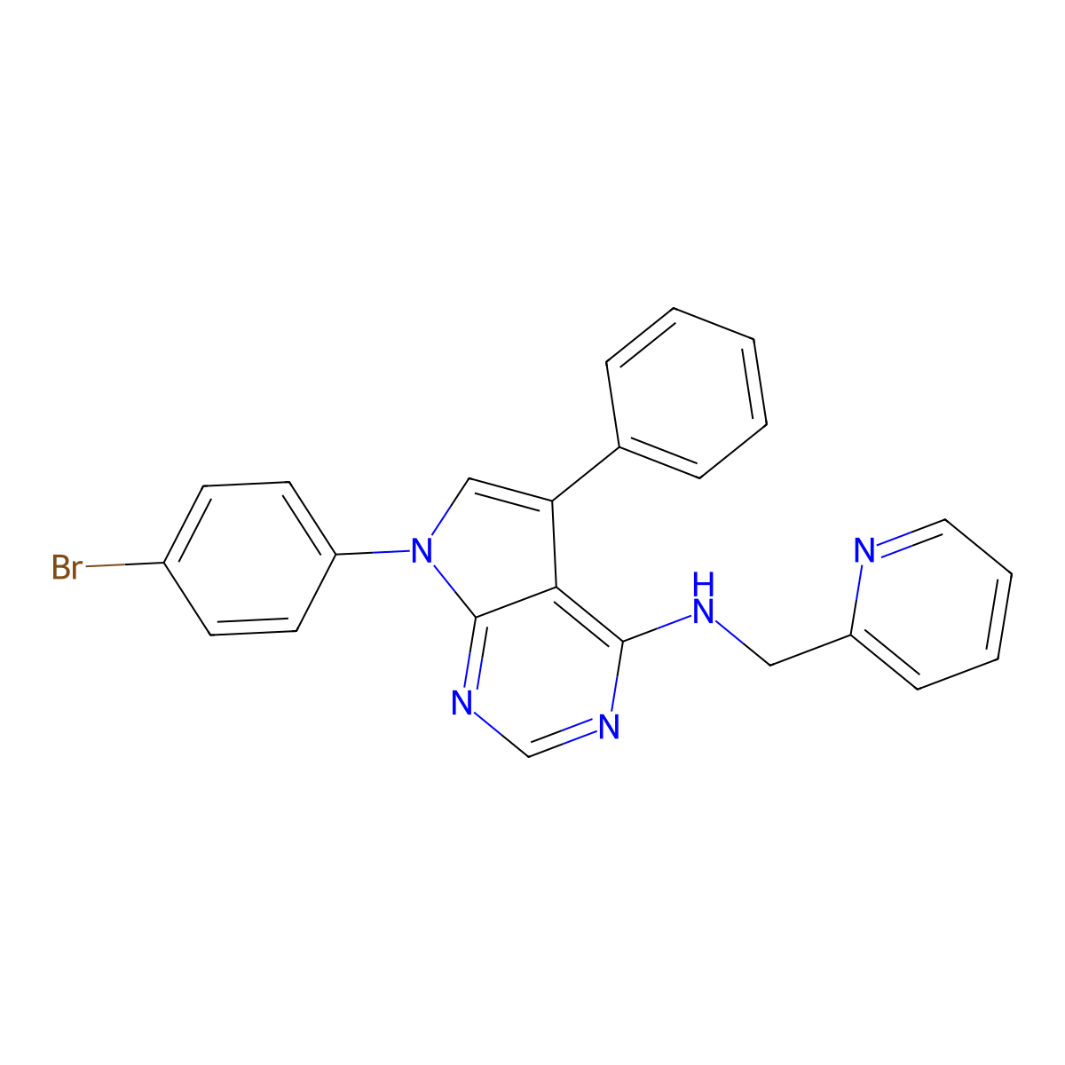 7-(4-bromophenyl)-5-phenyl-N-(pyridin-2-ylmethyl)pyrrolo[2,3-d]pyrimidin-4-amine molecular structure, CAS 477231-83-7