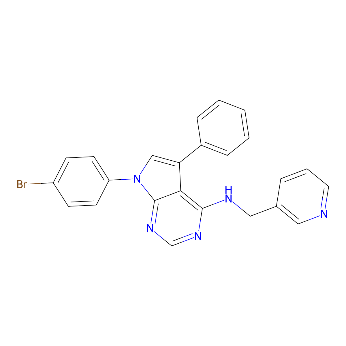 7-(4-bromophenyl)-5-phenyl-N-(pyridin-3-ylmethyl)-7H-pyrrolo[2,3-d]pyrimidin-4-amine molecular structure, CAS 477231-85-9