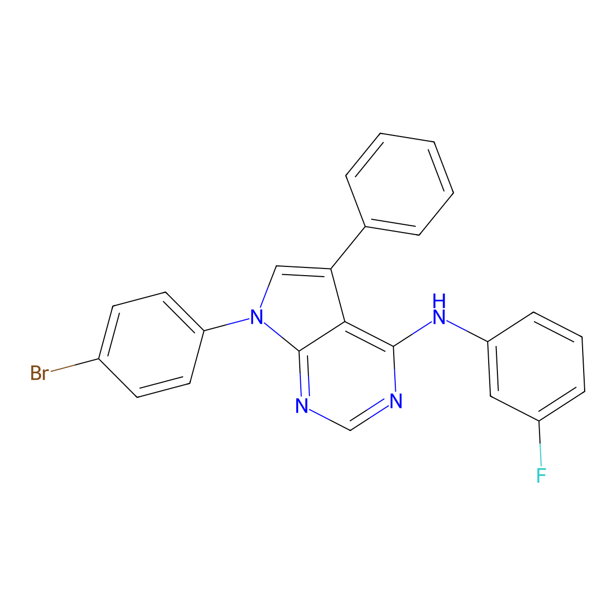 7-(4-bromophenyl)-N-(3-fluorophenyl)-5-phenyl-7H-pyrrolo[2,3-d]pyrimidin-4-amine molecular structure, CAS 477232-21-6