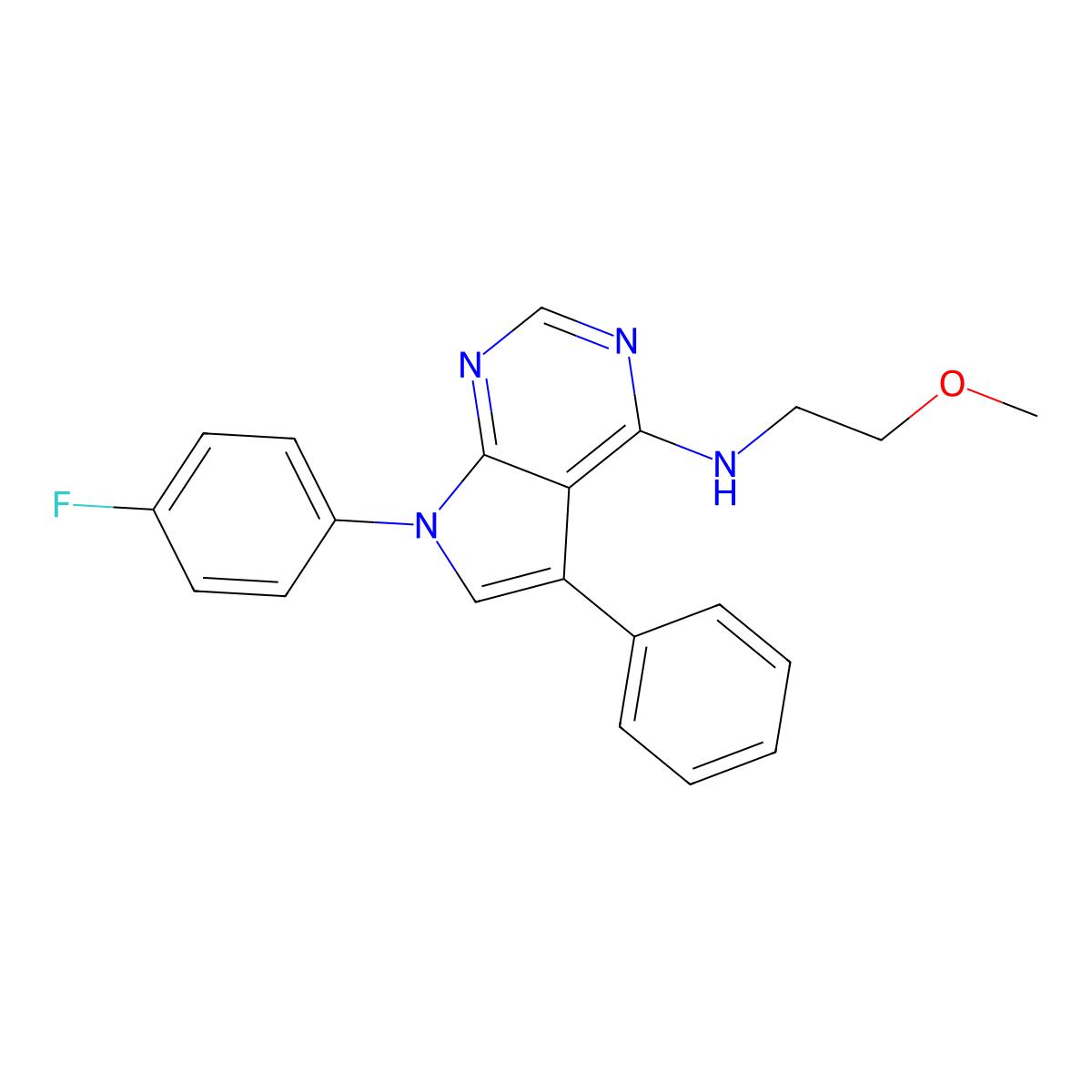 7-(4-fluorophenyl)-N-(2-methoxyethyl)-5-phenyl-7H-pyrrolo[2,3-d]pyrimidin-4-amine molecular structure, CAS 477232-50-1
