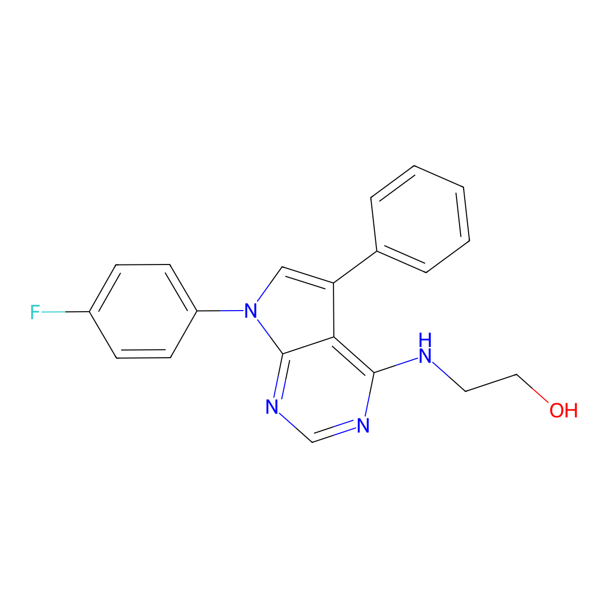 2-{[7-(4-Fluorophenyl)-5-phenylpyrrolo[3,2-e]pyrimidin-4-yl]amino}ethan-1-ol molecular structure, CAS 477232-54-5