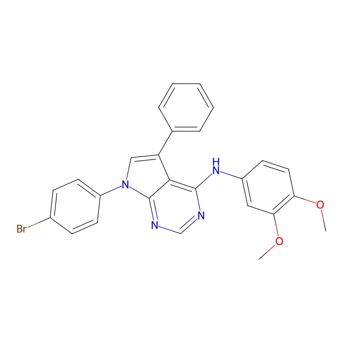 7-(4-bromophenyl)-N-(3,4-dimethoxyphenyl)-5-phenyl-7H-pyrrolo[2,3-d]pyrimidin-4-amine molecular structure, CAS 477232-58-9