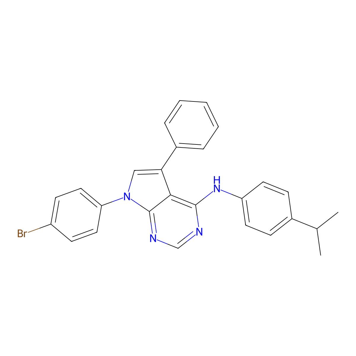 7-(4-bromophenyl)-5-phenyl-N-(4-propan-2-ylphenyl)pyrrolo[2,3-d]pyrimidin-4-amine molecular structure, CAS 477232-62-5