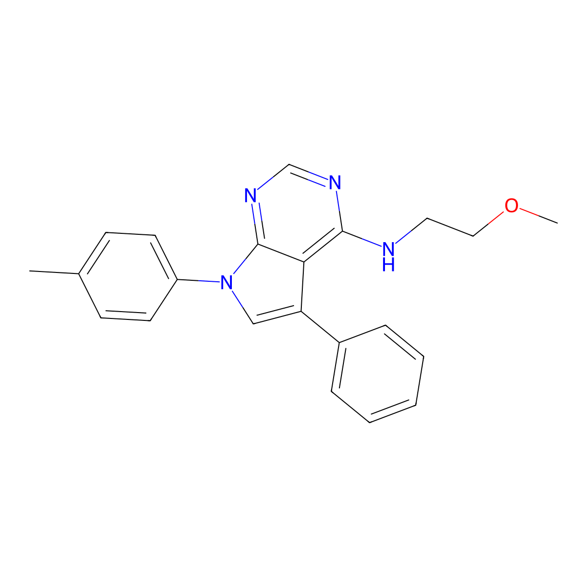 N-(2-methoxyethyl)-7-(4-methylphenyl)-5-phenyl-7H-pyrrolo[2,3-d]pyrimidin-4-amine molecular structure, CAS 477232-72-7