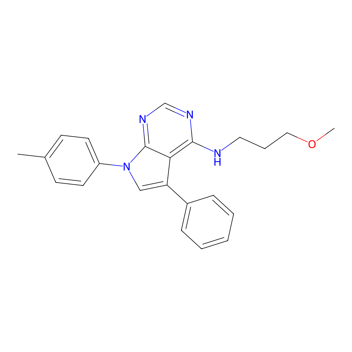 N-(3-methoxypropyl)-7-(4-methylphenyl)-5-phenylpyrrolo[2,3-d]pyrimidin-4-amine molecular structure, CAS 477232-73-8