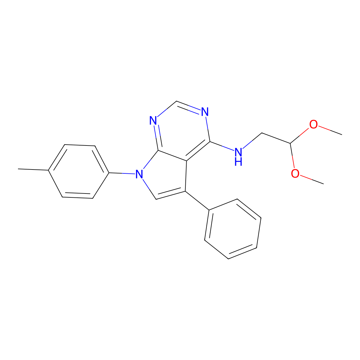 N-(2,2-dimethoxyethyl)-7-(4-methylphenyl)-5-phenyl-7H-pyrrolo[2,3-d]pyrimidin-4-amine molecular structure, CAS 477232-74-9