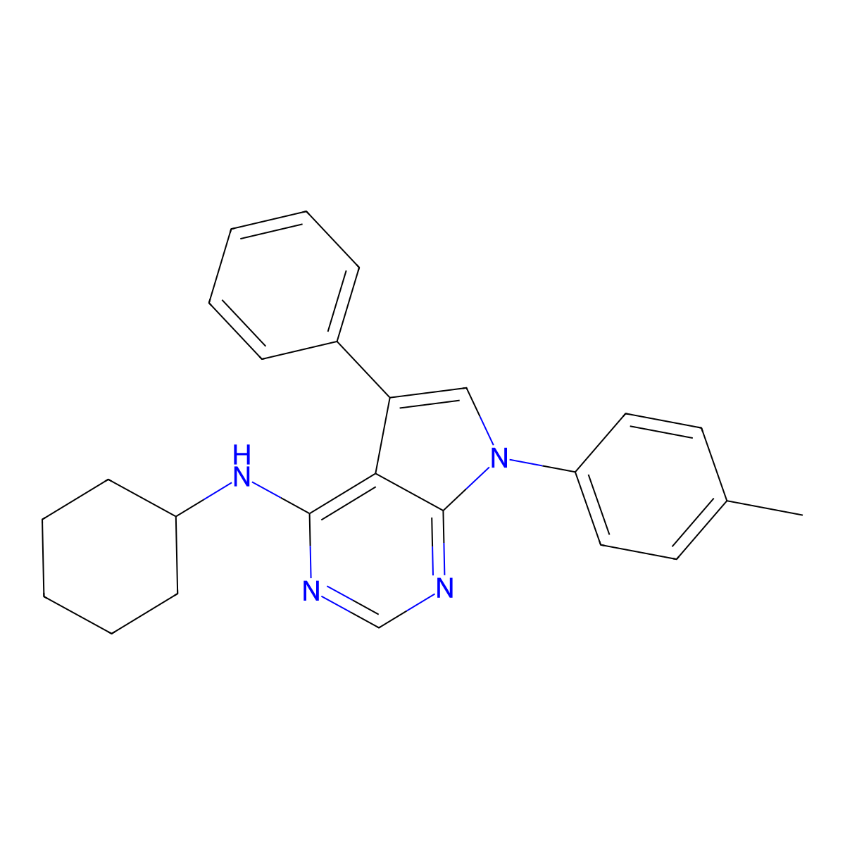 N-cyclohexyl-7-(4-methylphenyl)-5-phenyl-7H-pyrrolo[2,3-d]pyrimidin-4-amine molecular structure, CAS 477232-86-3