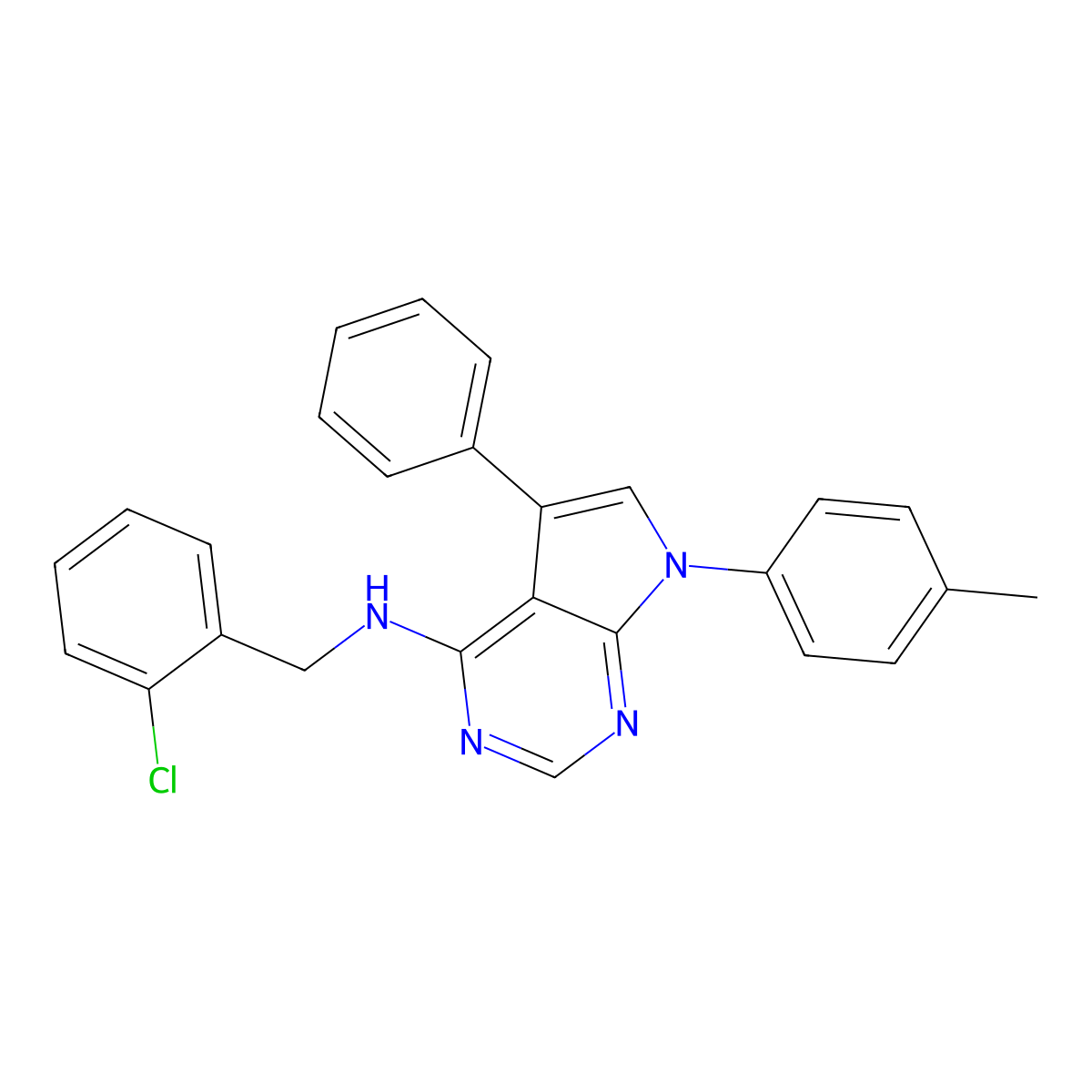 N-(2-chlorobenzyl)-5-phenyl-7-(p-tolyl)-7H-pyrrolo[2,3-d]pyrimidin-4-amine molecular structure, CAS 477233-00-4