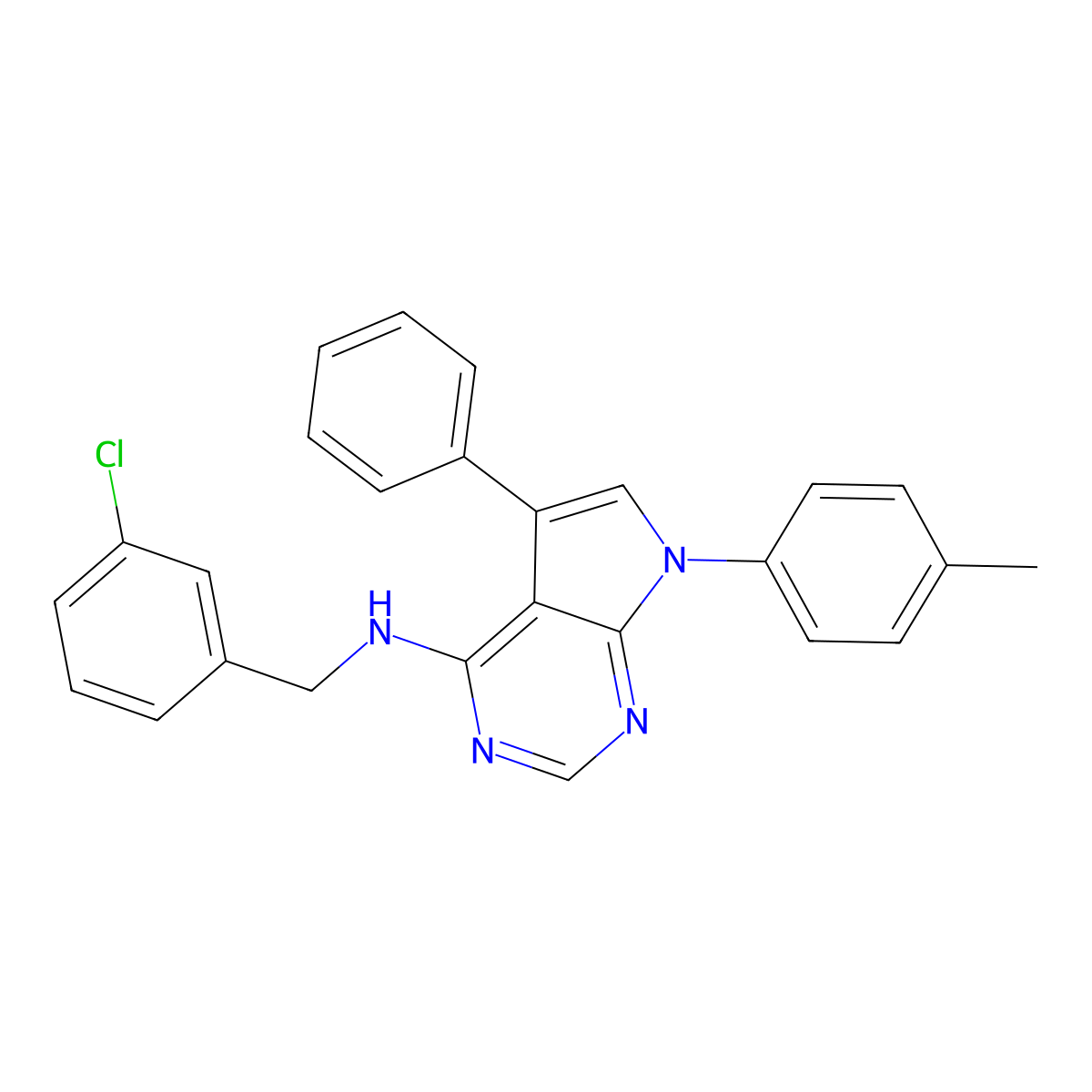 N-[(3-chlorophenyl)methyl]-7-(4-methylphenyl)-5-phenylpyrrolo[2,3-d]pyrimidin-4-amine molecular structure, CAS 477233-01-5
