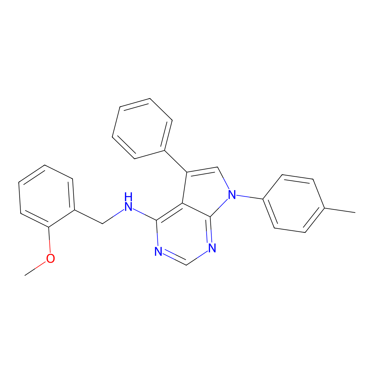 N-[(2-methoxyphenyl)methyl]-7-(4-methylphenyl)-5-phenylpyrrolo[2,3-d]pyrimidin-4-amine molecular structure, CAS 477233-02-6