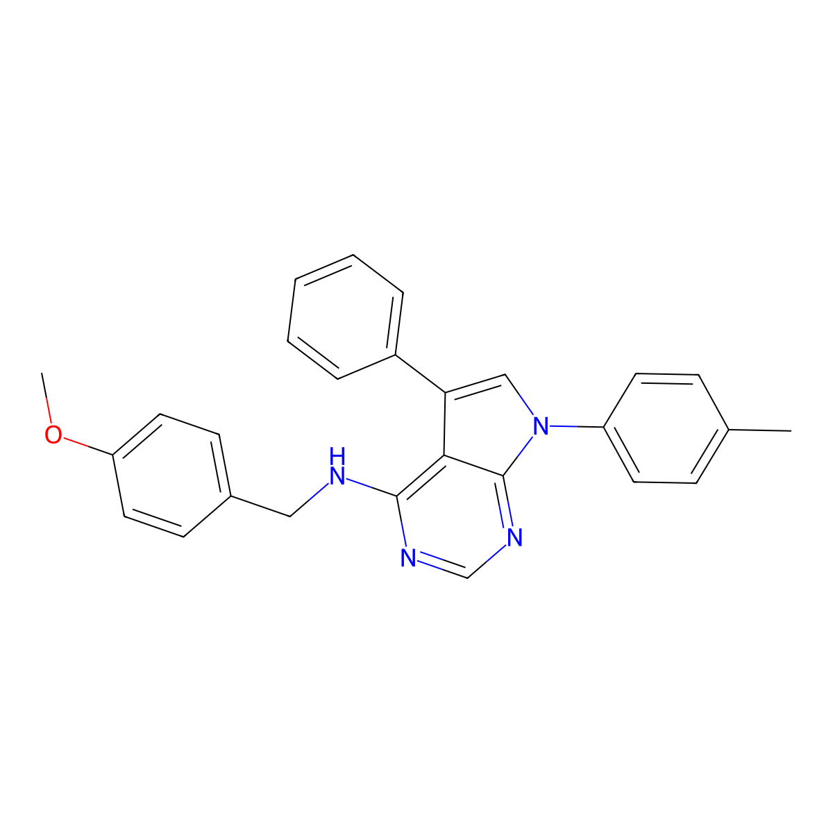 N-(4-methoxybenzyl)-5-phenyl-7-(p-tolyl)-7H-pyrrolo[2,3-d]pyrimidin-4-amine molecular structure, CAS 477233-03-7
