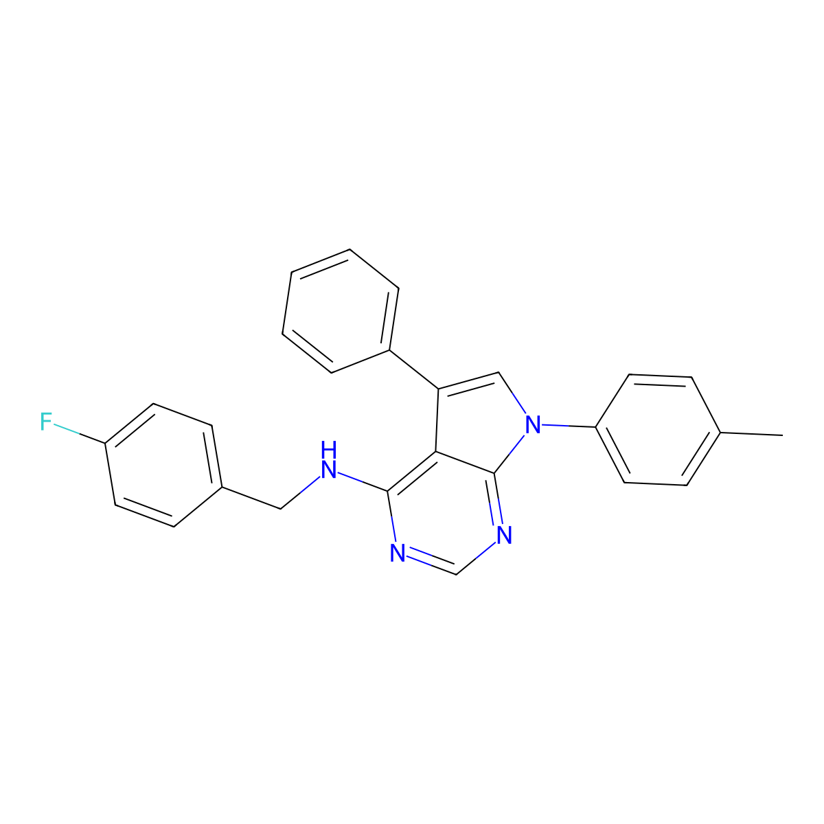 N-[(4-fluorophenyl)methyl]-7-(4-methylphenyl)-5-phenylpyrrolo[2,3-d]pyrimidin-4-amine molecular structure, CAS 477233-05-9