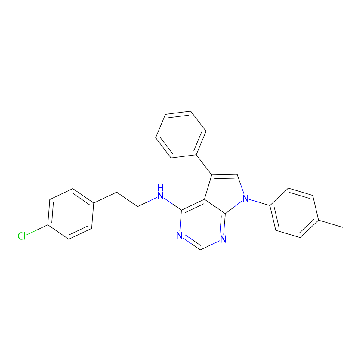 N-[2-(4-chlorophenyl)ethyl]-7-(4-methylphenyl)-5-phenyl-7H-pyrrolo[2,3-d]pyrimidin-4-amine molecular structure, CAS 477233-10-6