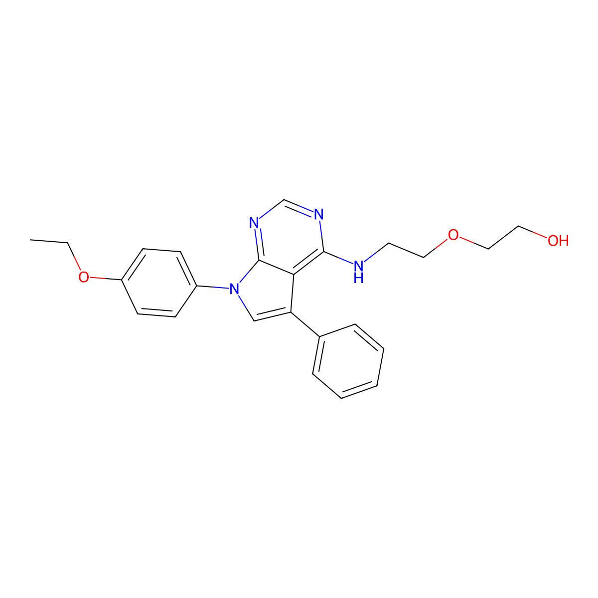 2-(2-{[7-(4-ethoxyphenyl)-5-phenyl-7H-pyrrolo[2,3-d]pyrimidin-4-yl]amino}ethoxy)ethanol molecular structure, CAS 477233-94-6