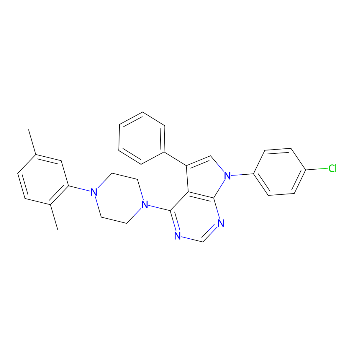 7-(4-chlorophenyl)-4-[4-(2,5-dimethylphenyl)piperazin-1-yl]-5-phenyl-7H-pyrrolo[2,3-d]pyrimidine molecular structure, CAS 477235-53-3