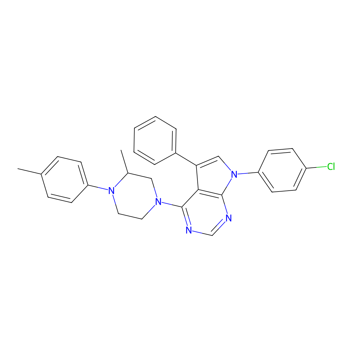 7-(4-chlorophenyl)-4-(3-methyl-4-(p-tolyl)piperazin-1-yl)-5-phenyl-7H-pyrrolo[2,3-d]pyrimidine molecular structure, CAS 477235-56-6