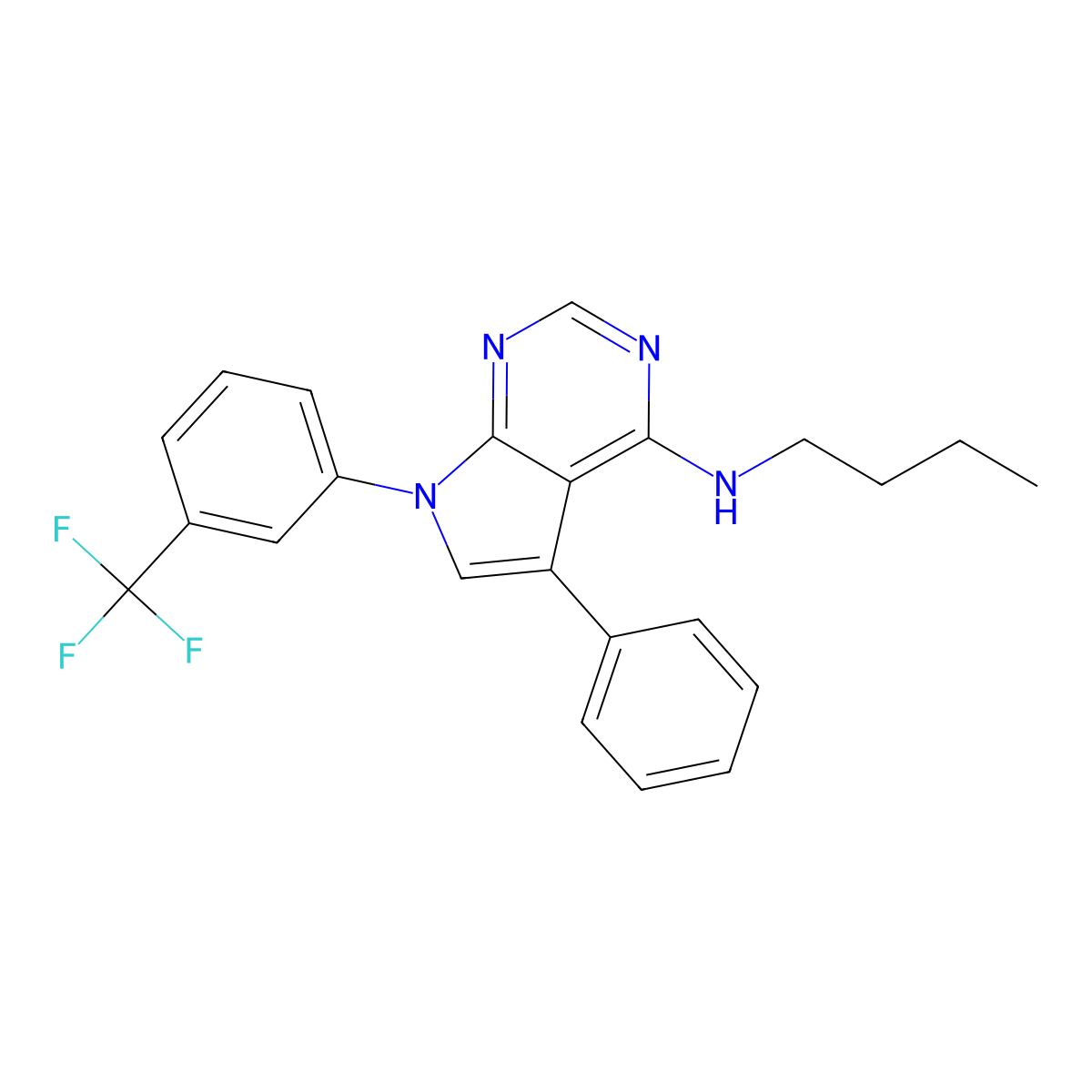 N-butyl-5-phenyl-7-[3-(trifluoromethyl)phenyl]-7H-pyrrolo[2,3-d]pyrimidin-4-amine molecular structure, CAS 477235-66-8