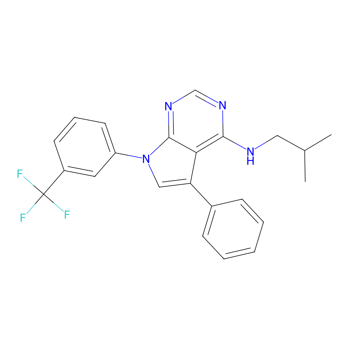 N-isobutyl-5-phenyl-7-(3-(trifluoromethyl)phenyl)-7H-pyrrolo[2,3-d]pyrimidin-4-amine molecular structure, CAS 477235-72-6