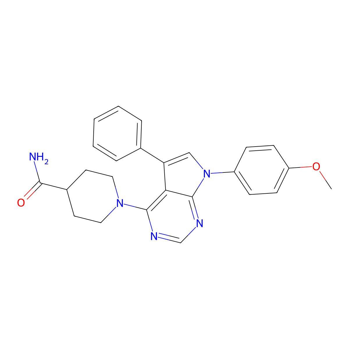 1-[7-(4-methoxyphenyl)-5-phenyl-7H-pyrrolo[2,3-d]pyrimidin-4-yl]piperidine-4-carboxamide molecular structure, CAS 477236-25-2