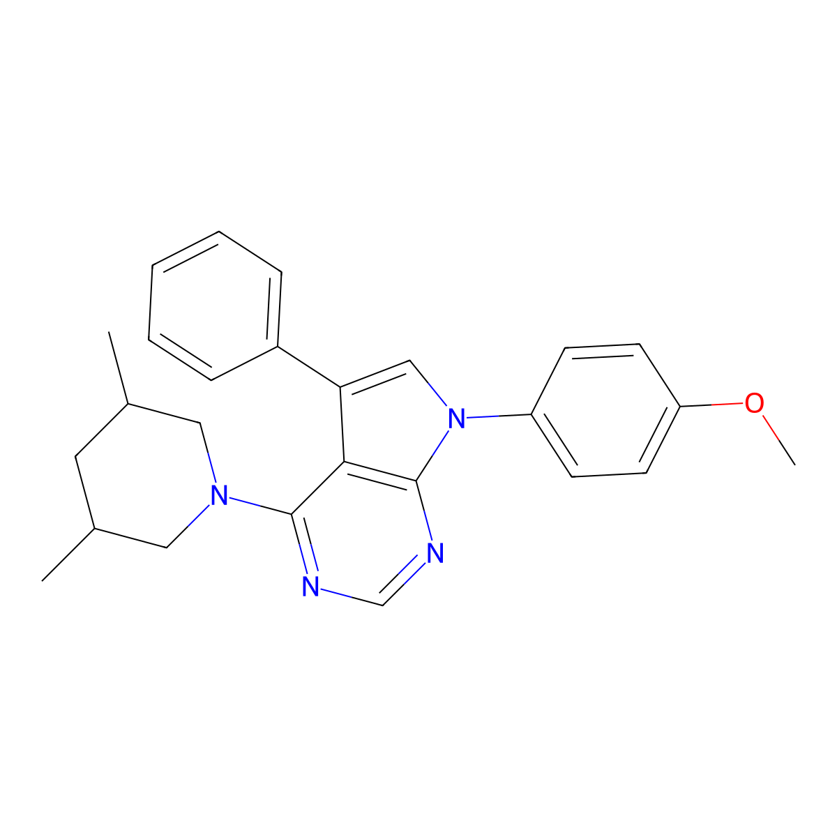 4-(3,5-dimethylpiperidin-1-yl)-7-(4-methoxyphenyl)-5-phenyl-7H-pyrrolo[2,3-d]pyrimidine molecular structure, CAS 477236-33-2