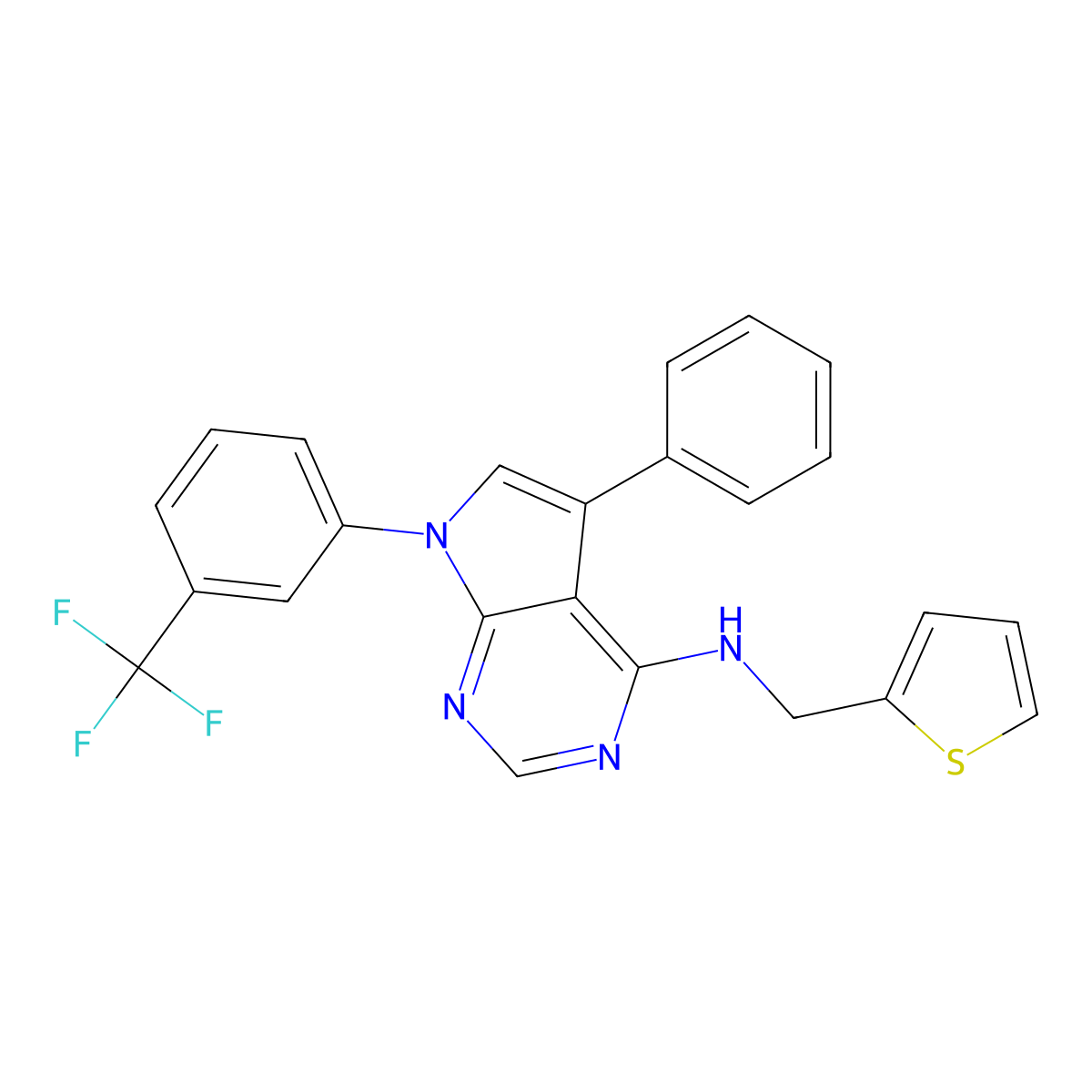 {5-Phenyl-7-[3-(trifluoromethyl)phenyl]pyrrolo[3,2-e]pyrimidin-4-yl}(2-thienyl methyl)amine molecular structure, CAS 477236-37-6