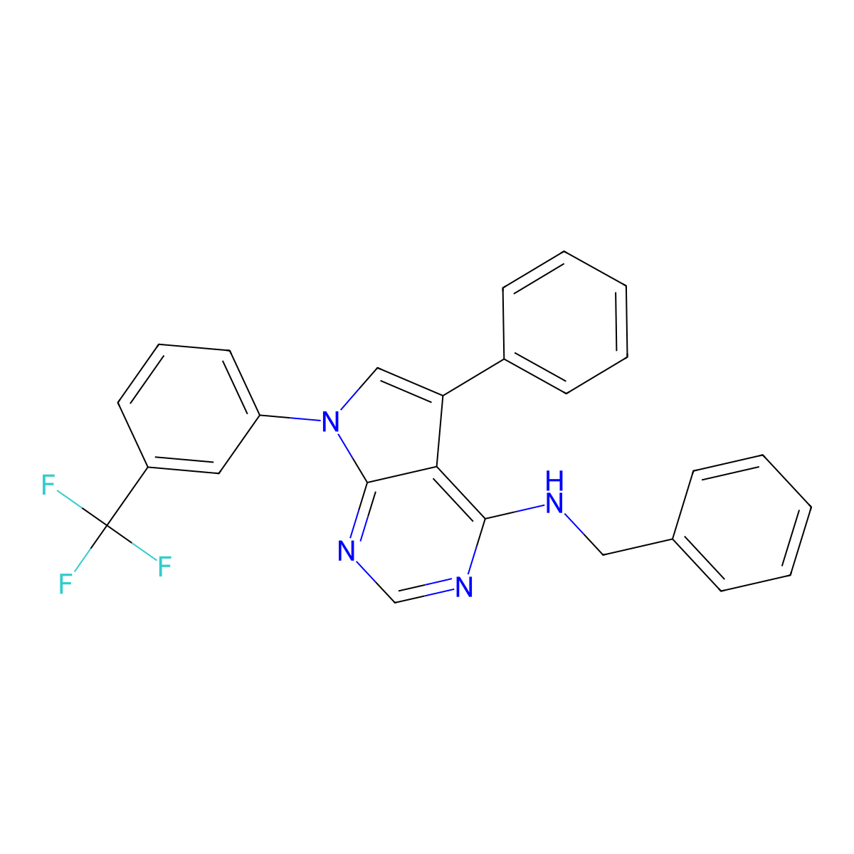 N-benzyl-5-phenyl-7-[3-(trifluoromethyl)phenyl]-7H-pyrrolo[2,3-d]pyrimidin-4-amine molecular structure, CAS 477236-48-9