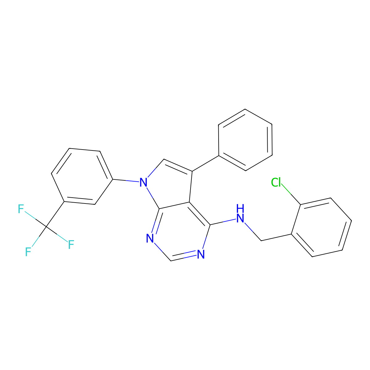 N-[(2-chlorophenyl)methyl]-5-phenyl-7-[3-(trifluoromethyl)phenyl]pyrrolo[2,3-d]pyrimidin-4-amine molecular structure, CAS 477236-54-7