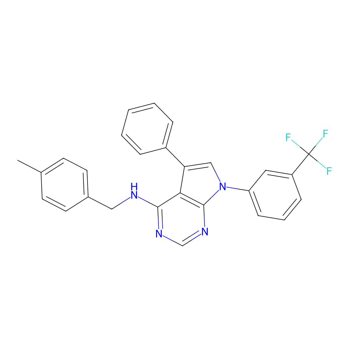 N-(4-methylbenzyl)-5-phenyl-7-[3-(trifluoromethyl)phenyl]-7H-pyrrolo[2,3-d]pyrimidin-4-amine molecular structure, CAS 477236-65-0