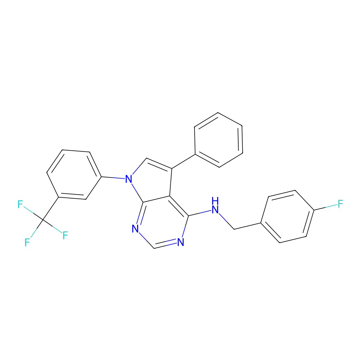 N-[(4-fluorophenyl)methyl]-5-phenyl-7-[3-(trifluoromethyl)phenyl]pyrrolo[2,3-d]pyrimidin-4-amine molecular structure, CAS 477236-68-3