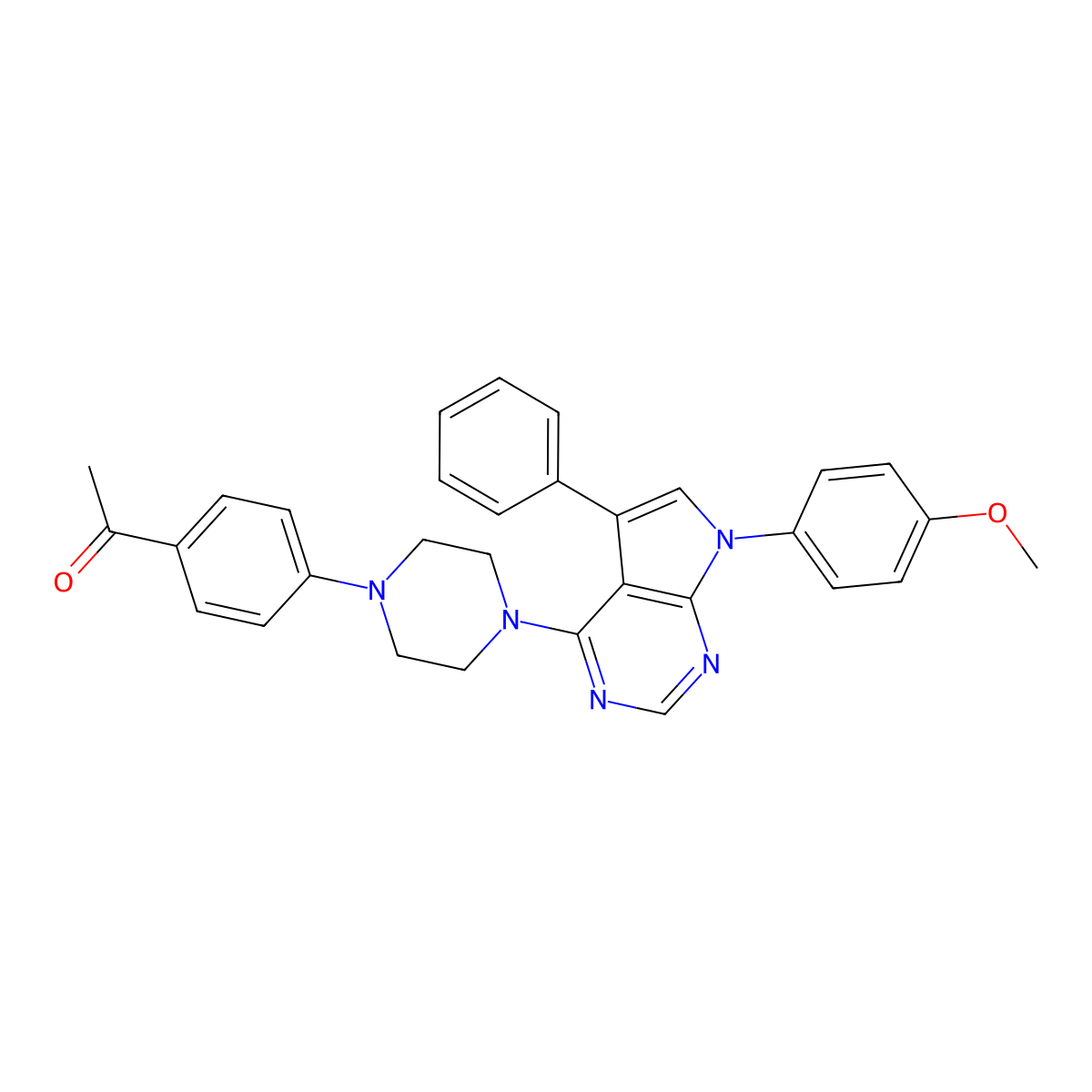 1-[4-[4-[7-(4-Methoxyphenyl)-5-phenylpyrrolo[2,3-d]pyrimidin-4-yl]piperazin-1-yl]phenyl]ethanone molecular structure, CAS 477236-99-0