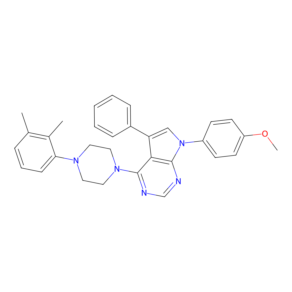 4-(4-(2,3-dimethylphenyl)piperazin-1-yl)-7-(4-methoxyphenyl)-5-phenyl-7H-pyrrolo[2,3-d]pyrimidine molecular structure, CAS 477237-02-8