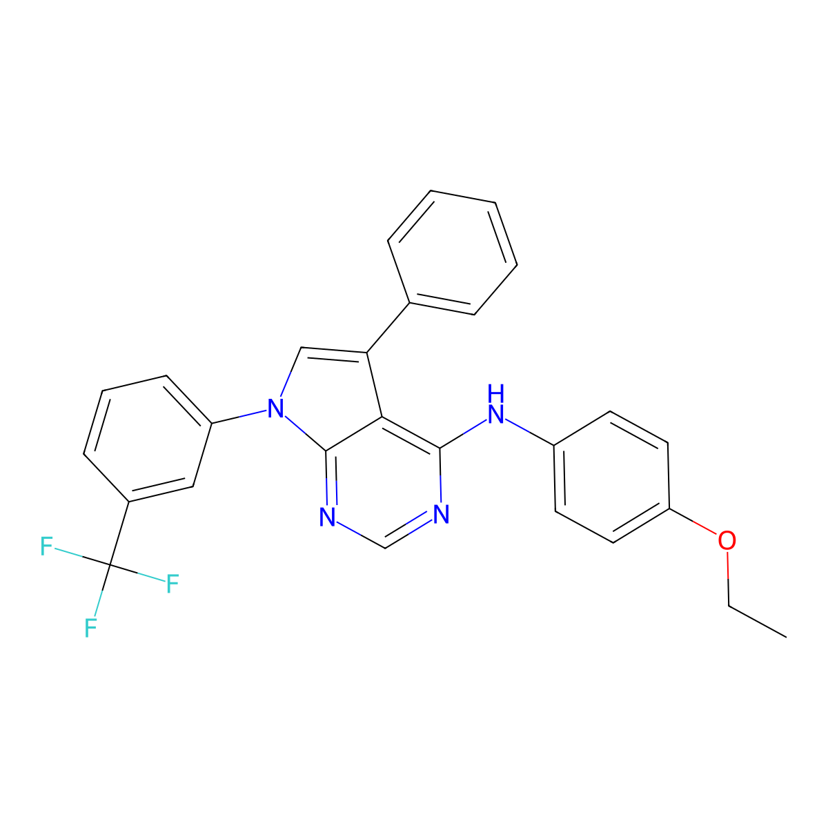 N-(4-ethoxyphenyl)-5-phenyl-7-[3-(trifluoromethyl)phenyl]-7H-pyrrolo[2,3-d]pyrimidin-4-amine molecular structure, CAS 477237-51-7
