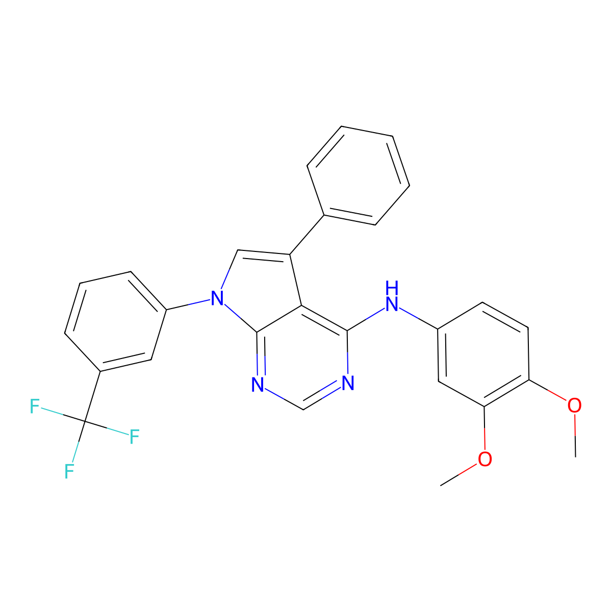 N-(3,4-dimethoxyphenyl)-5-phenyl-7-[3-(trifluoromethyl)phenyl]-7H-pyrrolo[2,3-d]pyrimidin-4-amine molecular structure, CAS 477237-90-4