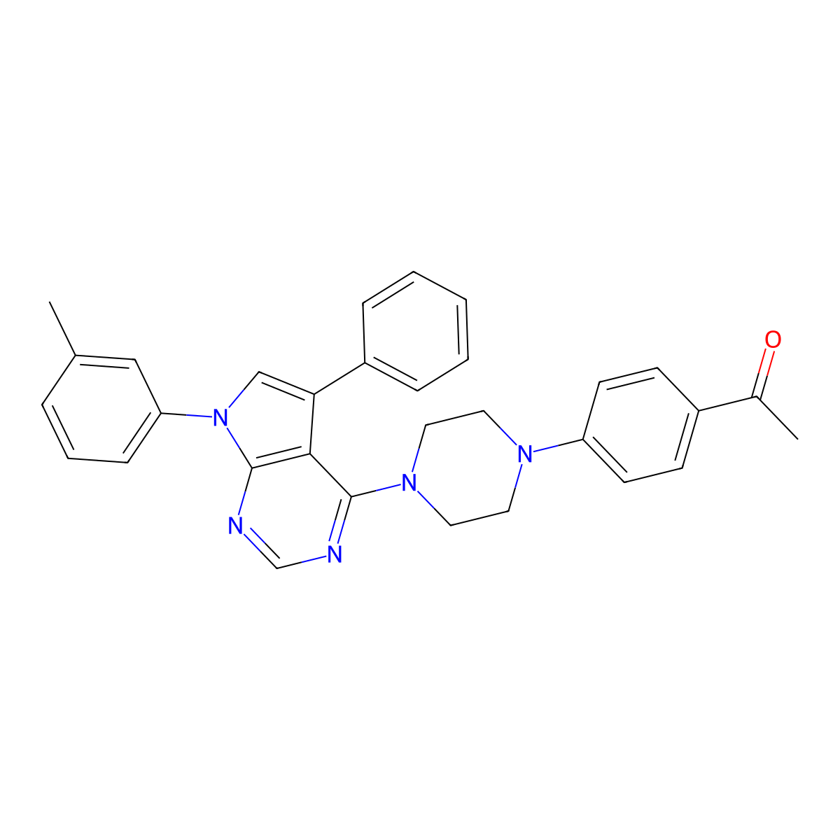 1-(4-{4-[7-(3-methylphenyl)-5-phenyl-7H-pyrrolo[2,3-d]pyrimidin-4-yl]piperazin-1-yl}phenyl)ethanone molecular structure, CAS 477238-19-0