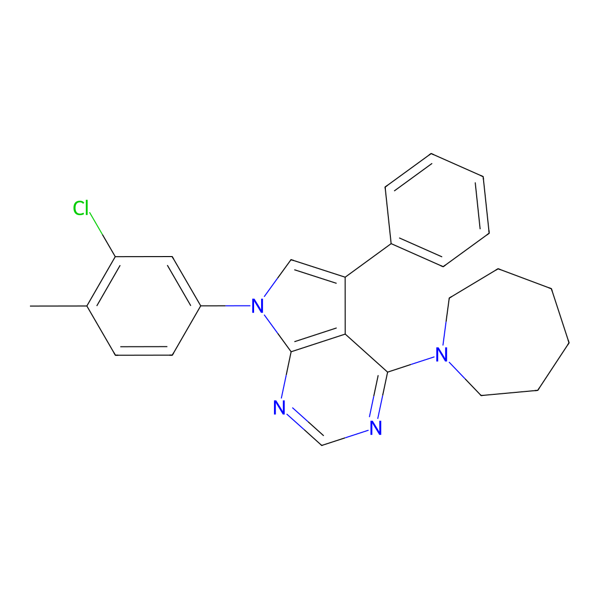 4-(azepan-1-yl)-7-(3-chloro-4-methylphenyl)-5-phenyl-7H-pyrrolo[2,3-d]pyrimidine molecular structure, CAS 477238-40-7
