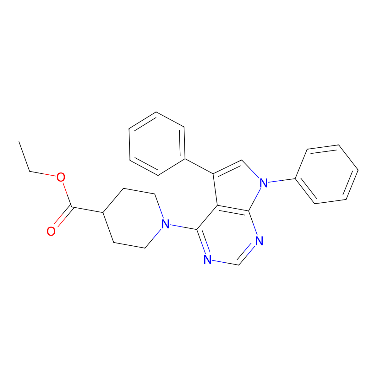 ethyl 1-(5,7-diphenyl-7H-pyrrolo[2,3-d]pyrimidin-4-yl)piperidine-4-carboxylate molecular structure, CAS 477238-43-0