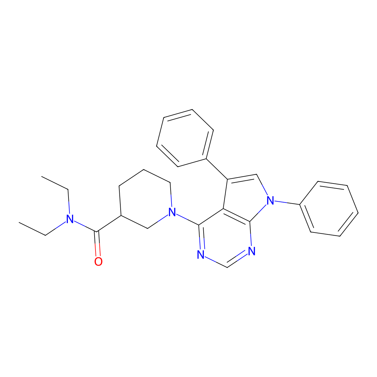 1-(5,7-diphenyl-7H-pyrrolo[2,3-d]pyrimidin-4-yl)-N,N-diethylpiperidine-3-carboxamide molecular structure, CAS 477238-47-4