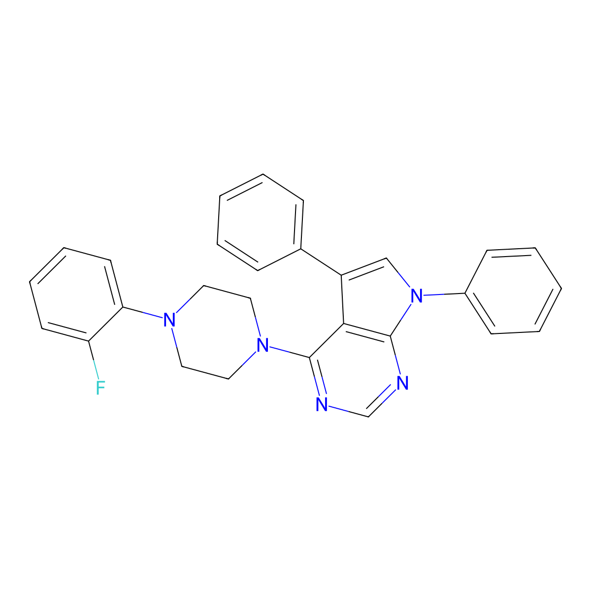 4-(4-(2-fluorophenyl)piperazin-1-yl)-5,7-diphenyl-7H-pyrrolo[2,3-d]pyrimidine molecular structure, CAS 477238-81-6