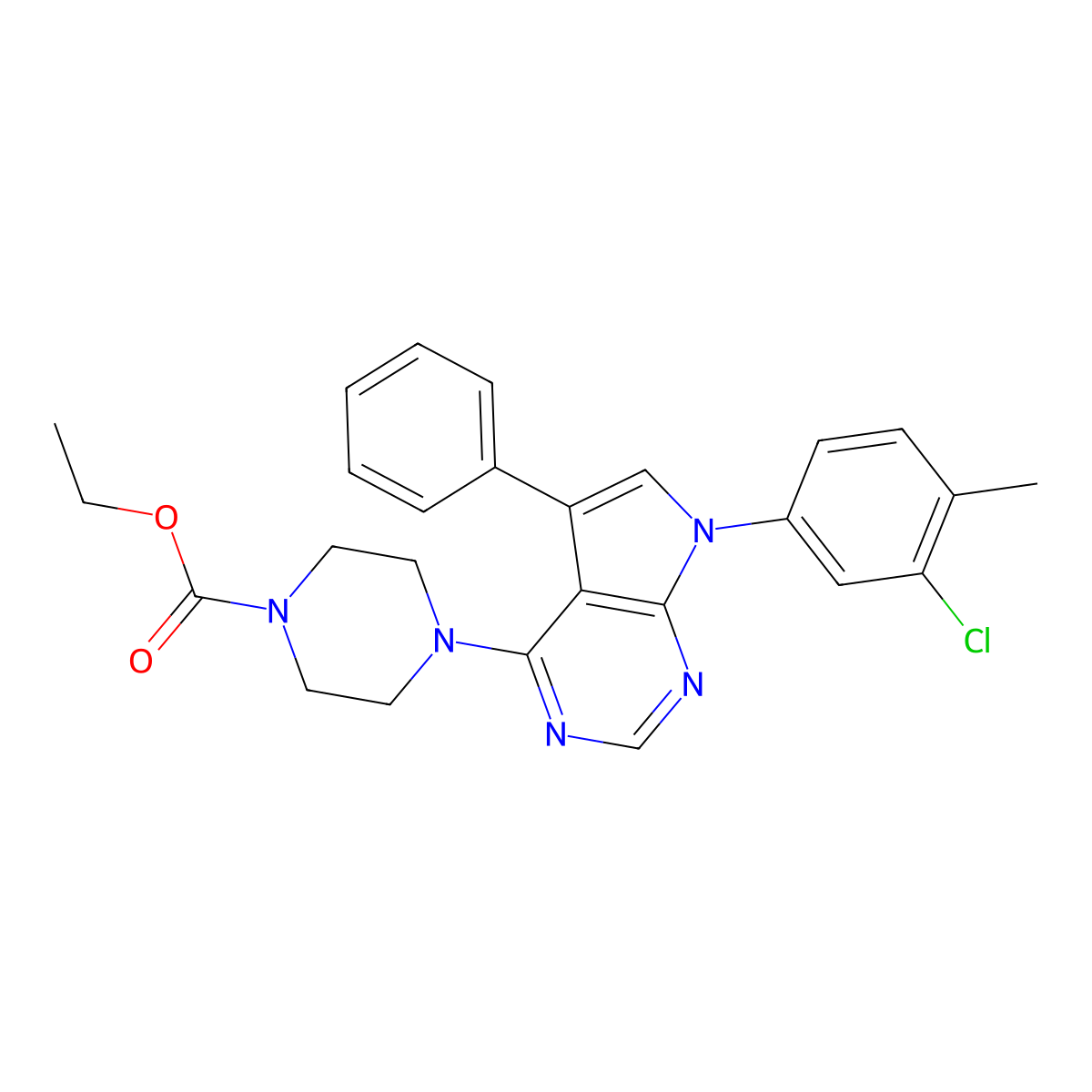 ethyl 4-[7-(3-chloro-4-methylphenyl)-5-phenyl-7H-pyrrolo[2,3-d]pyrimidin-4-yl]piperazine-1-carboxylate molecular structure, CAS 477238-94-1