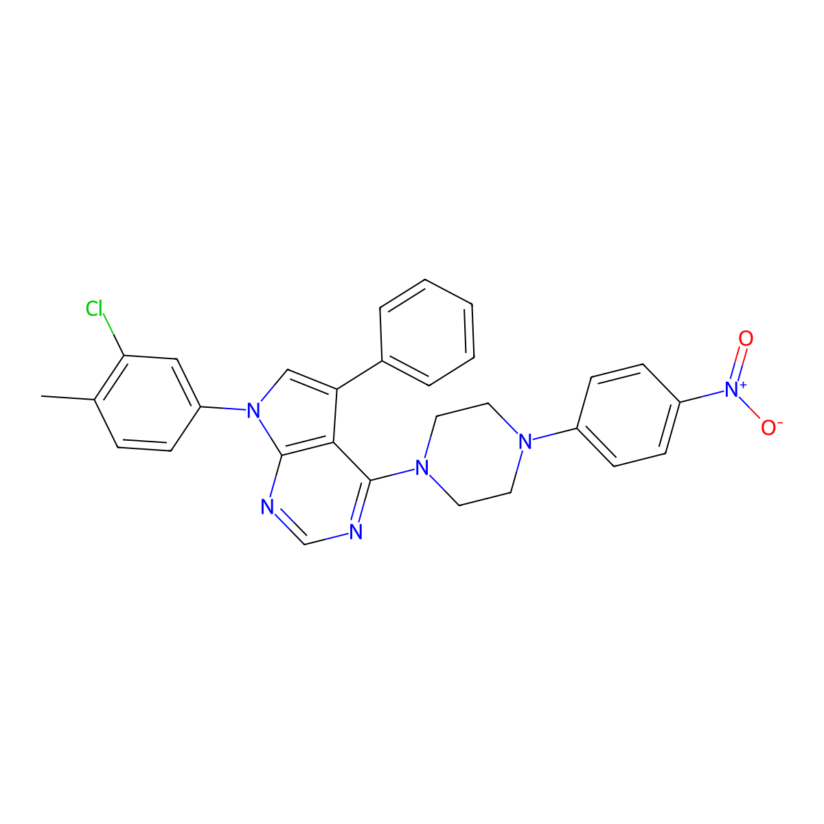 7-(3-chloro-4-methylphenyl)-4-(4-(4-nitrophenyl)piperazin-1-yl)-5-phenyl-7H-pyrrolo[2,3-d]pyrimidine molecular structure, CAS 477239-12-6
