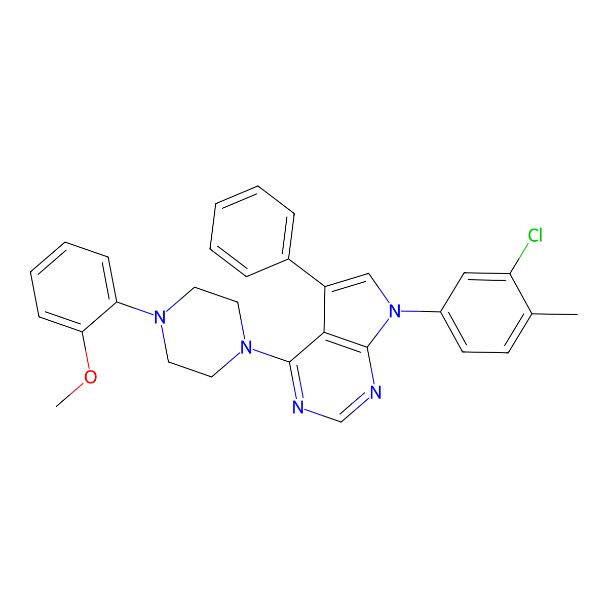 7-(3-chloro-4-methylphenyl)-4-(4-(2-methoxyphenyl)piperazin-1-yl)-5-phenyl-7H-pyrrolo[2,3-d]pyrimidine molecular structure, CAS 477239-14-8