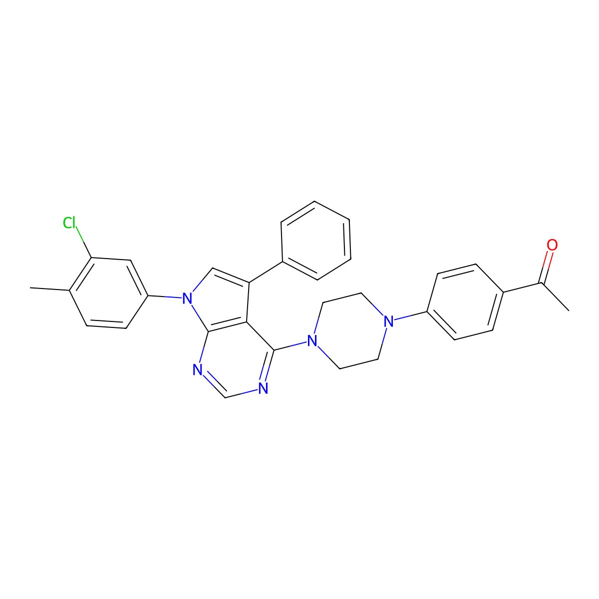 1-(4-(4-(7-(3-chloro-4-methylphenyl)-5-phenyl-7H-pyrrolo[2,3-d]pyrimidin-4-yl)piperazin-1-yl)phenyl)ethanone molecular structure, CAS 477239-22-8