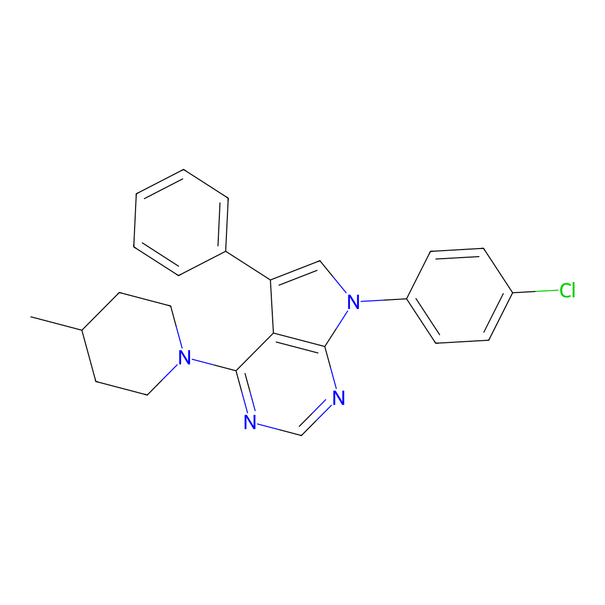 7-(4-chlorophenyl)-4-(4-methylpiperidin-1-yl)-5-phenyl-7H-pyrrolo[2,3-d]pyrimidine molecular structure, CAS 477239-39-7