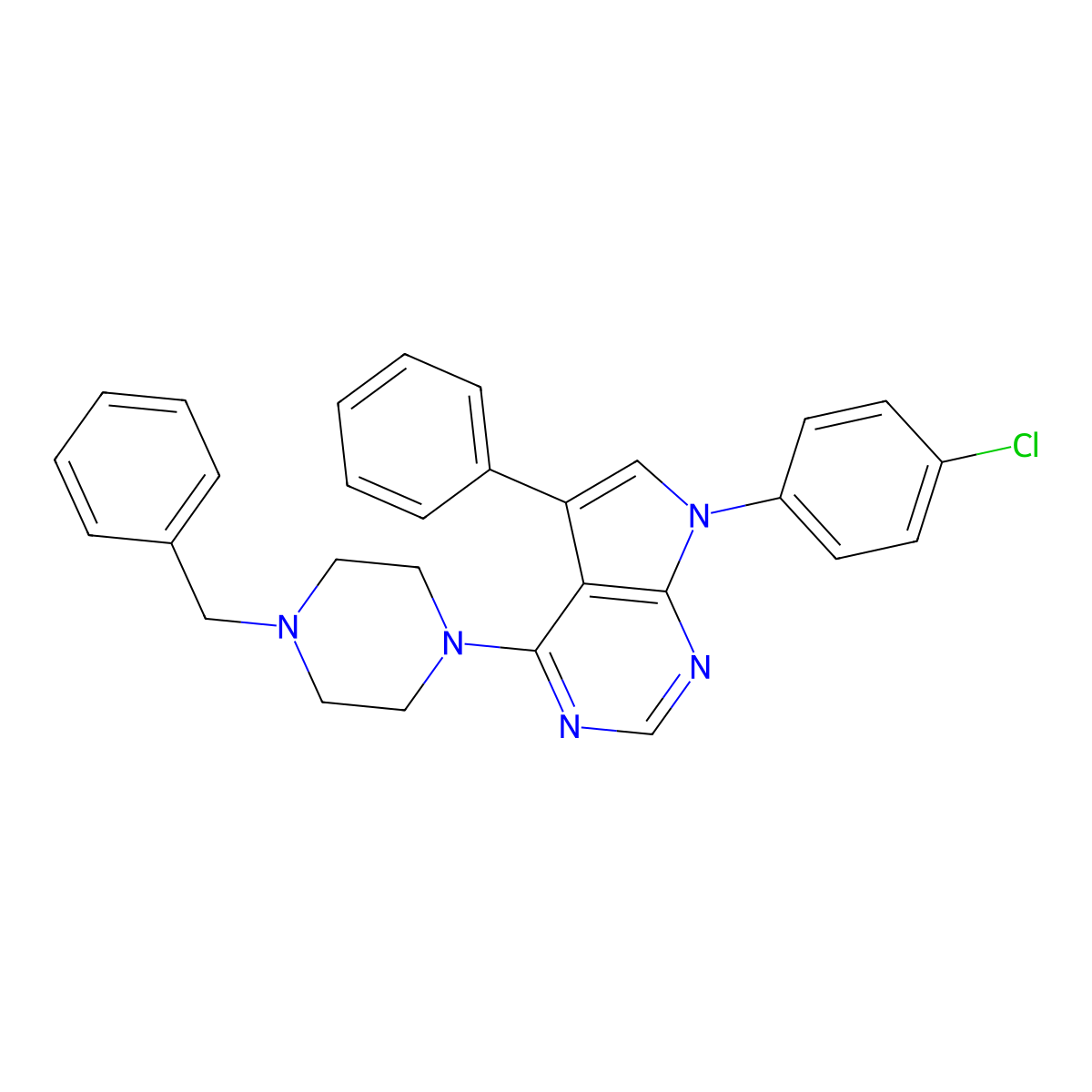 4-(4-benzylpiperazin-1-yl)-7-(4-chlorophenyl)-5-phenyl-7H-pyrrolo[2,3-d]pyrimidine molecular structure, CAS 477239-61-5