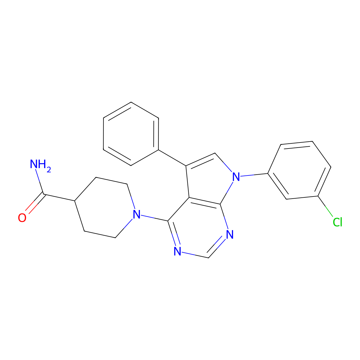 1-[7-(3-chlorophenyl)-5-phenyl-7H-pyrrolo[2,3-d]pyrimidin-4-yl]piperidine-4-carboxamide molecular structure, CAS 477239-73-9